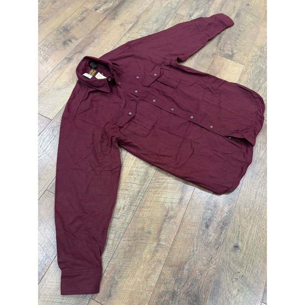NWT Vintage 80s Eddie Bauer Button Up Flannel‎ Long Sleeve Shirt Maroon Large - Picture 3 of 7